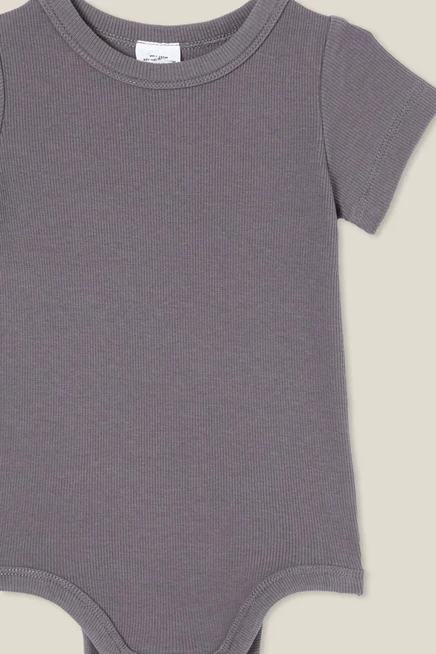 Baby Rompers and All In Ones Cotton On The Short Sleeve Rib Bubbysuit Rabbit Grey Wash
