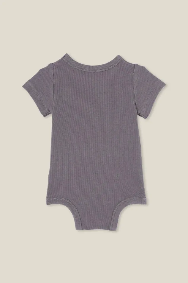 Baby Rompers and All In Ones Cotton On The Short Sleeve Rib Bubbysuit Rabbit Grey Wash