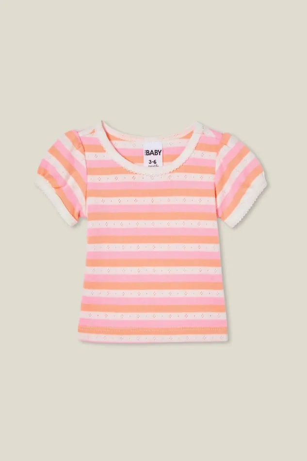 Baby Tops Jackets and Sweaters Cotton On Luna Pointelle Tee Vanillablush Pinktropical Orange Stripe