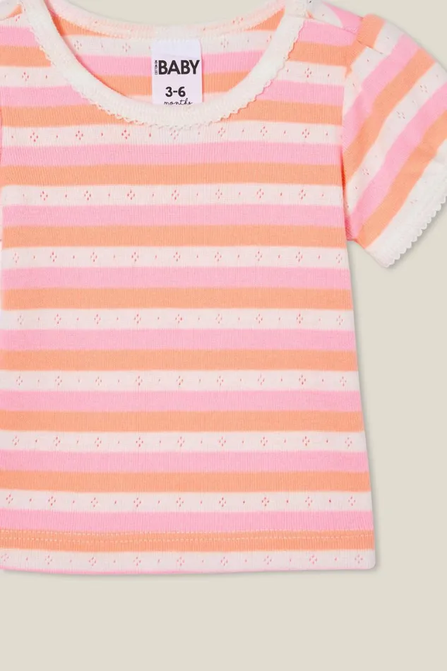 Baby Tops Jackets and Sweaters Cotton On Luna Pointelle Tee Vanillablush Pinktropical Orange Stripe
