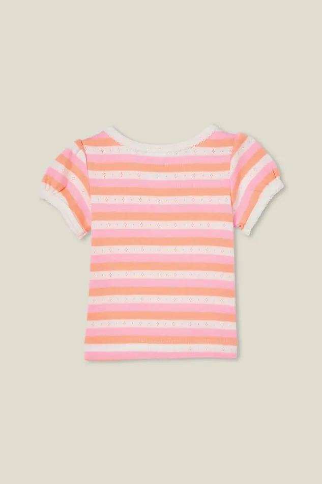 Baby Tops Jackets and Sweaters Cotton On Luna Pointelle Tee Vanillablush Pinktropical Orange Stripe