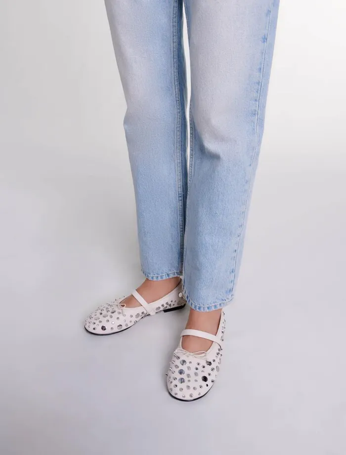 Ballerinas Women Maje Studded Ballet Flats Ecru Vanilla