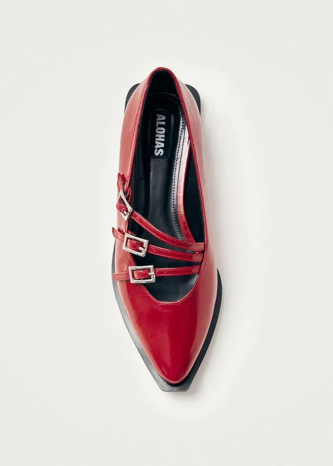 Ballet Flats Women ALOHAS Jive Onix Red Leather Ballet Flats