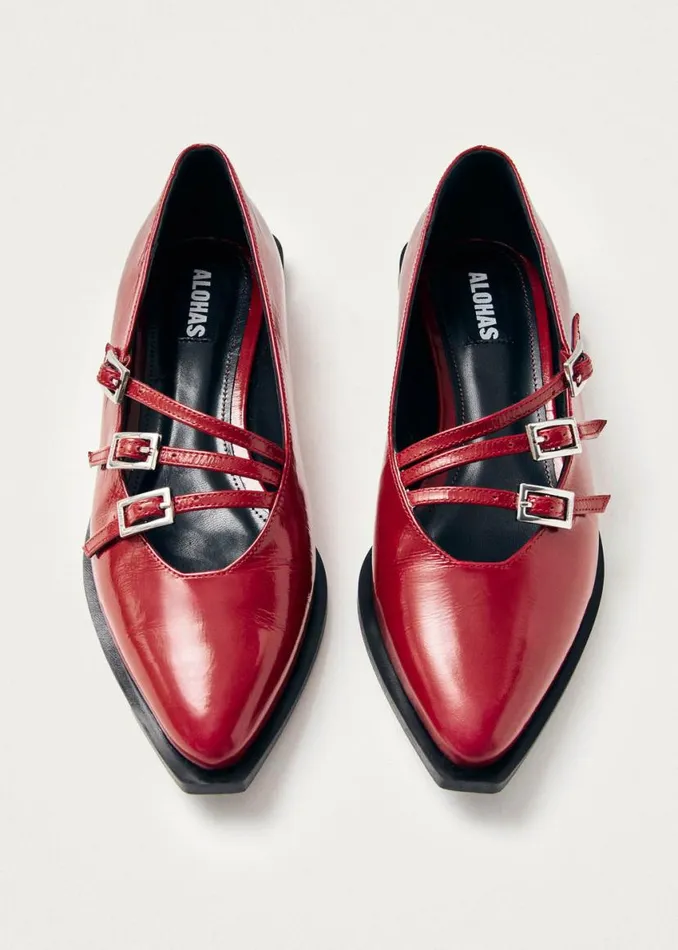 Ballet Flats Women ALOHAS Jive Onix Red Leather Ballet Flats