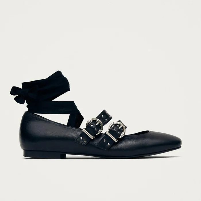 Ballet Flats Women ALOHAS Thekla Black Leather Ballet Flats