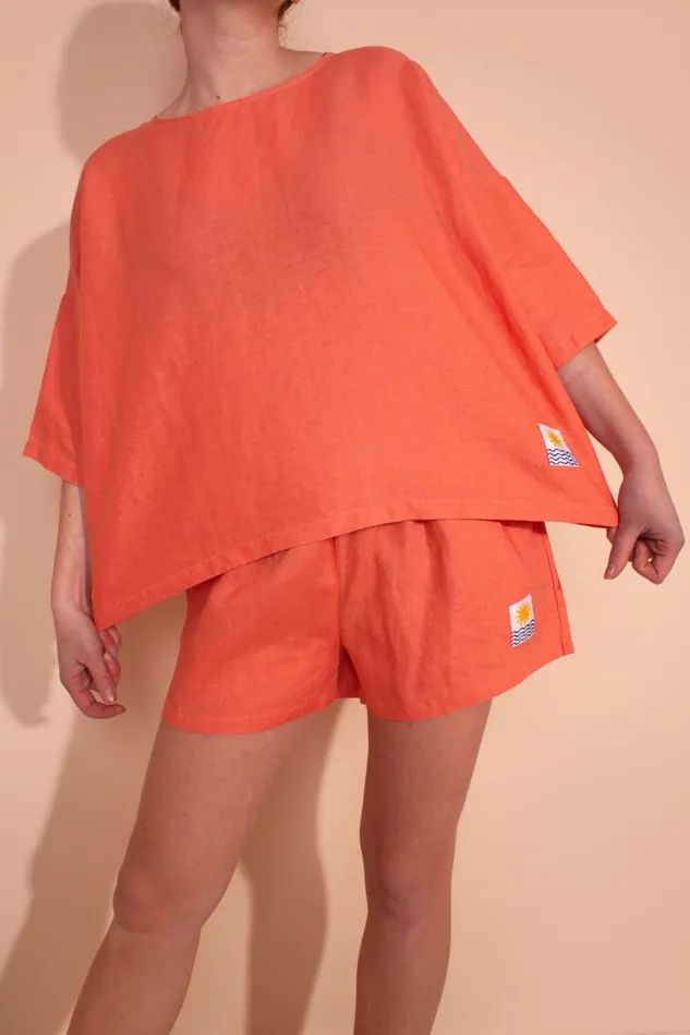 Basic Linen Shorts Coral WomensShop LF Markey Shorts