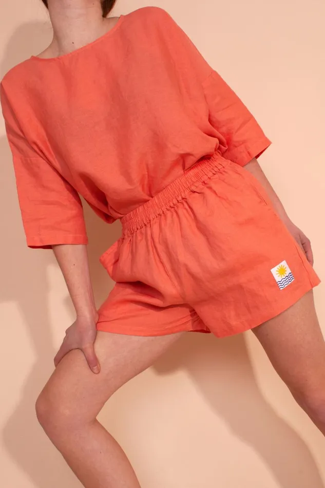 Basic Linen Shorts Coral WomensShop LF Markey Shorts