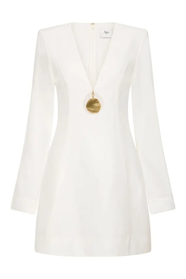Bettina Pendant Mini Dress Ivory Women Aje White Dresses