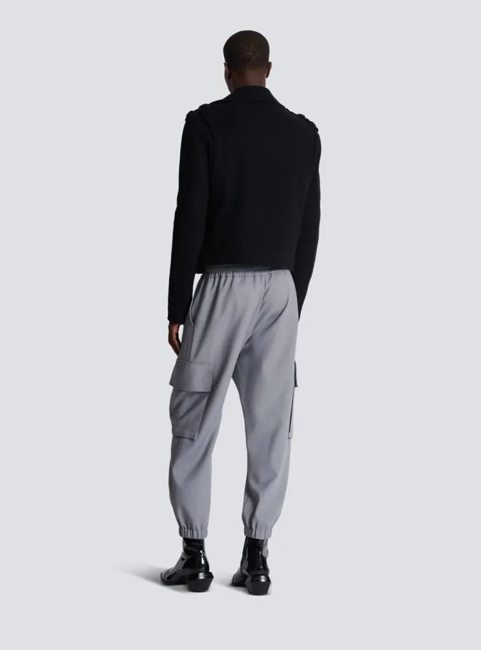 Biker Jacket In Felted Wool Black Men Balmain Outerwear