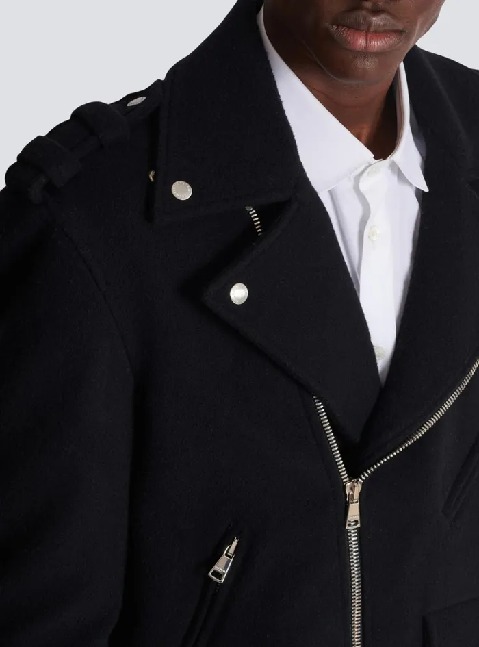 Biker Jacket In Felted Wool Black Men Balmain Outerwear