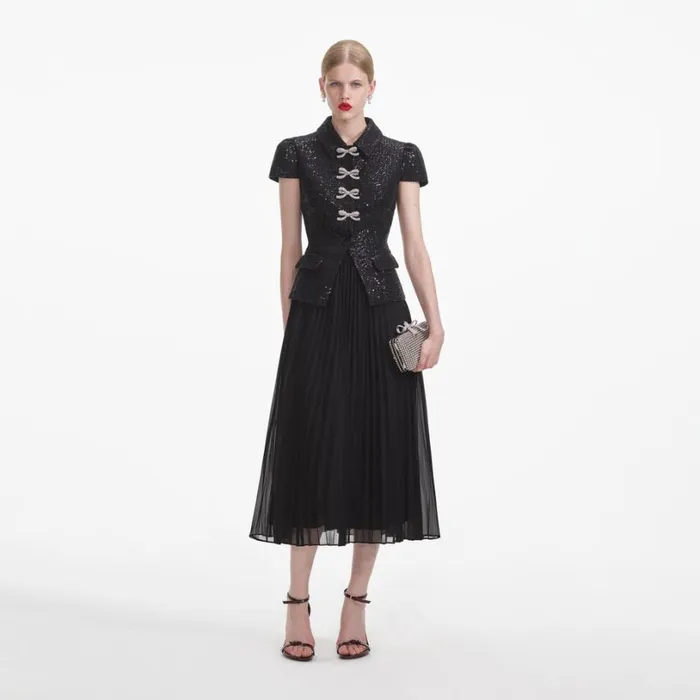 Black Boucle Bow Midi Dress Women Self Portrait Dresses