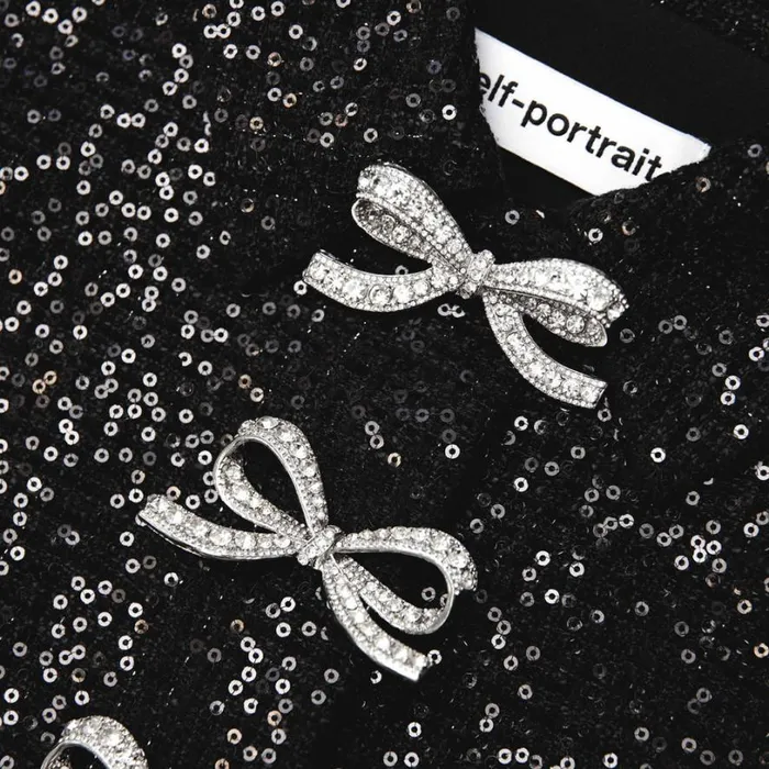 Black Boucle Bow Midi Dress Women Self Portrait Dresses Black Boucle Bow Midi Dress Women Self Portrait Dresses
