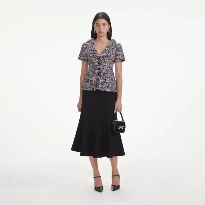 Black Boucle Fringed Midi Dress Women Self Portrait Dresses