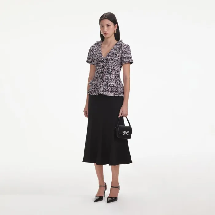 Black Boucle Fringed Midi Dress Women Self Portrait Dresses