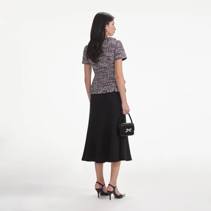 Black Boucle Fringed Midi Dress Women Self Portrait Dresses