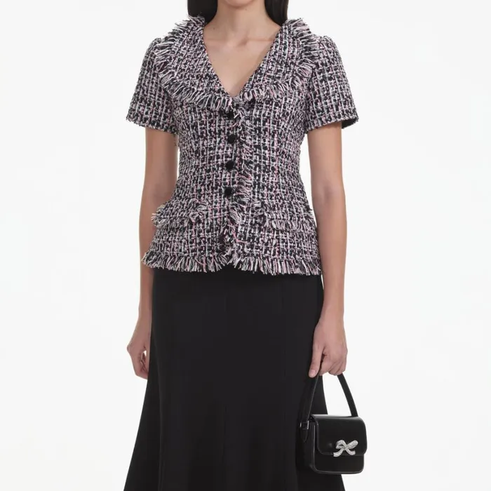 Black Boucle Fringed Midi Dress Women Self Portrait Dresses