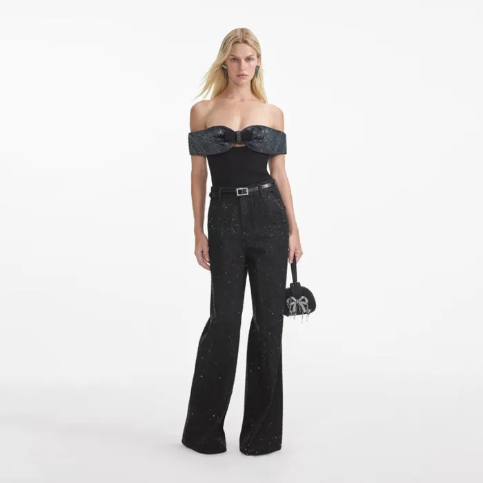Black Crepe Bow Top Women Self Portrait Tops
