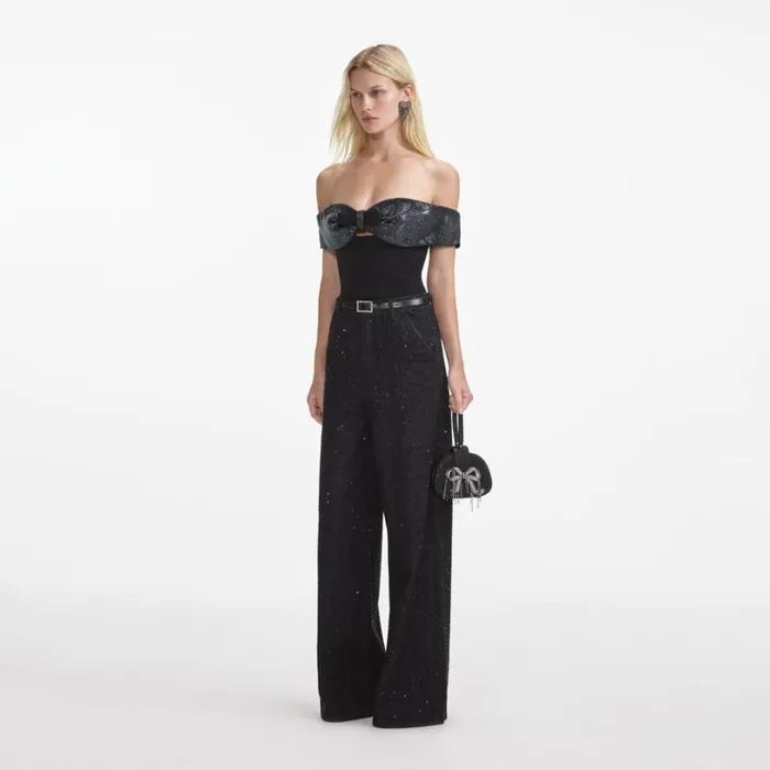 Black Crepe Bow Top Women Self Portrait Tops