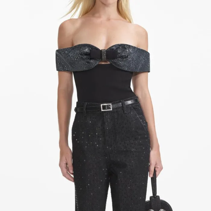 Black Crepe Bow Top Women Self Portrait Tops