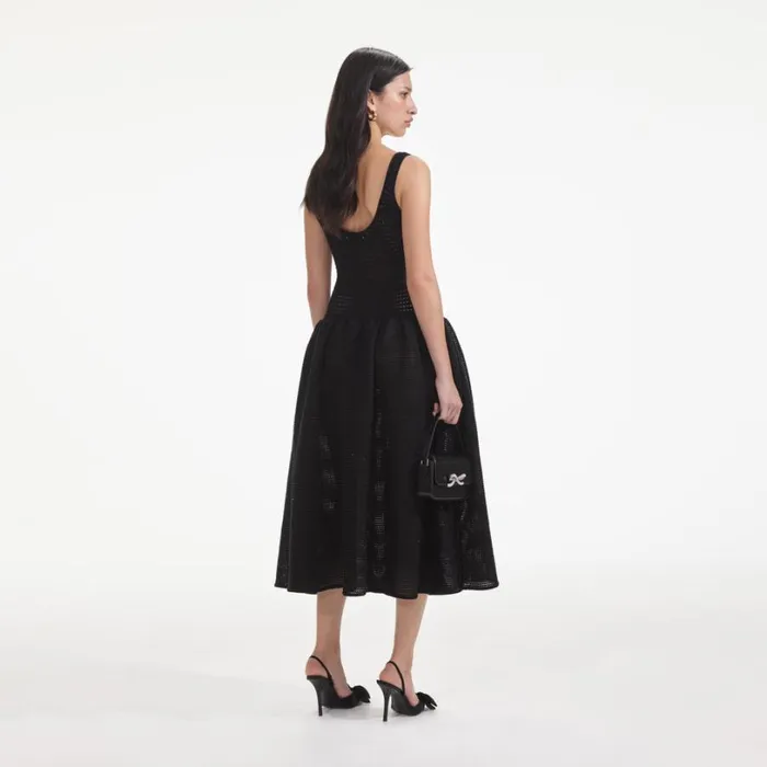 Black Crochet Knit Midi Dress Women Self Portrait Dresses Black Crochet Knit Midi Dress Women Self Portrait Dresses