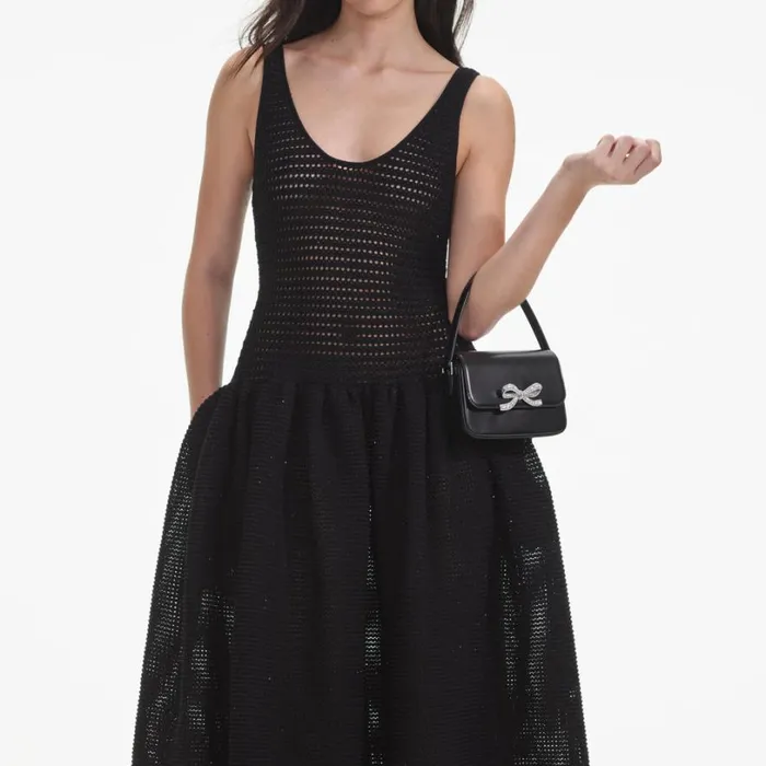 Black Crochet Knit Midi Dress Women Self Portrait Dresses Black Crochet Knit Midi Dress Women Self Portrait Dresses