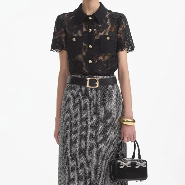 Black Lace Top Women Self Portrait Tops