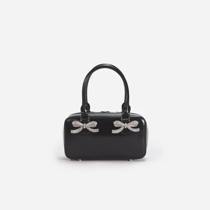 Black Leather Mini Tote Bag Women Self Portrait Mini