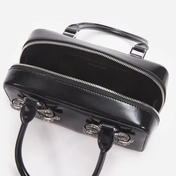 Black Leather Mini Tote Bag Women Self Portrait Mini Black Leather Mini Tote Bag Women Self Portrait Mini