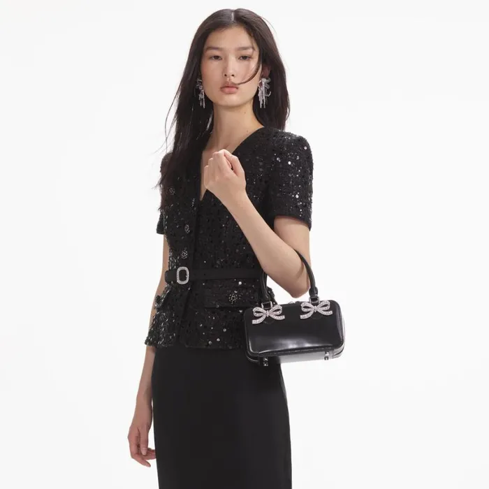 Black Leather Mini Tote Bag Women Self Portrait Mini Black Leather Mini Tote Bag Women Self Portrait Mini
