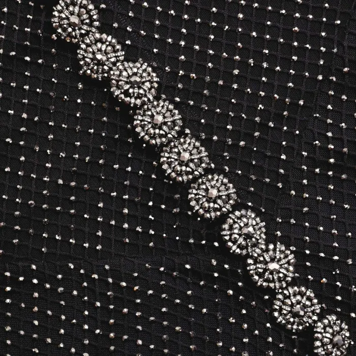 Black Rhinestone Fishnet Crossover Midi Dress Women Self Portrait Dresses