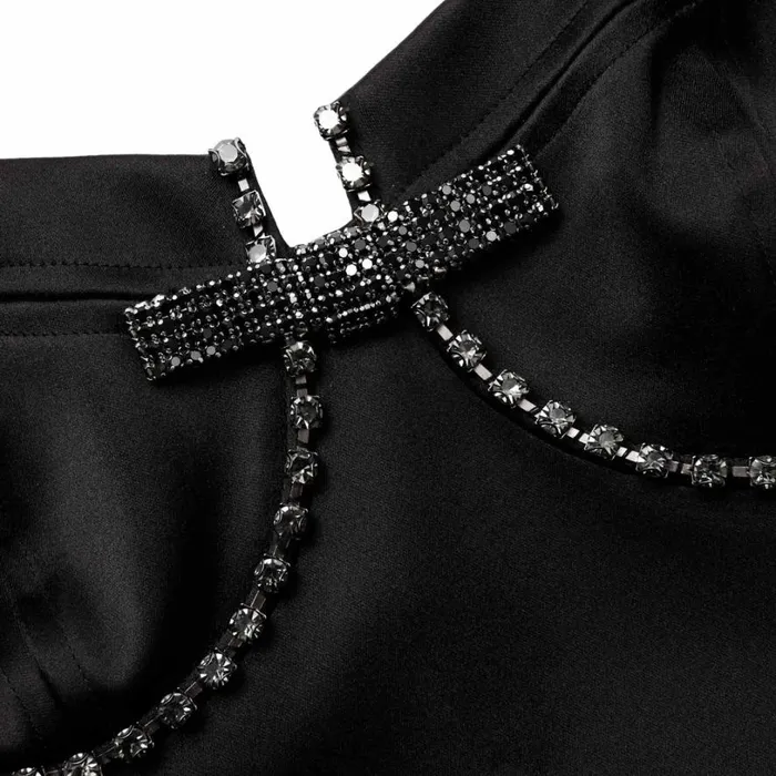 Black Satin Diamante Mini Dress Women Self Portrait Dresses Black Satin Diamante Mini Dress Women Self Portrait Dresses