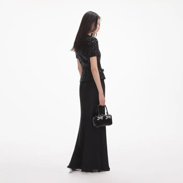 Black Sequin Boucle Maxi Dress Women Self Portrait Dresses