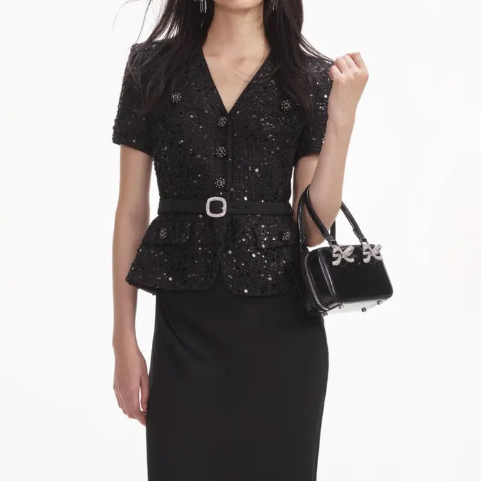 Black Sequin Boucle Maxi Dress Women Self Portrait Dresses