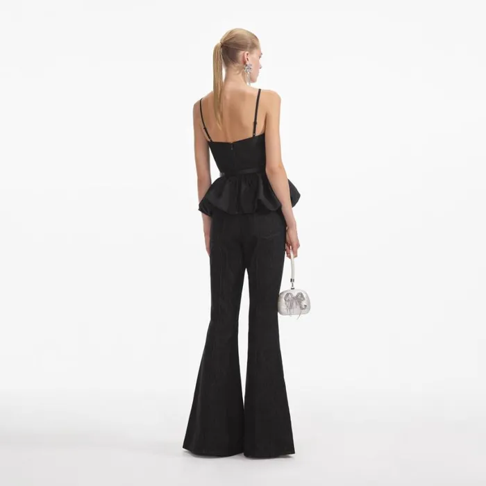 Black Taffeta Peplum Top Women Self Portrait Tops