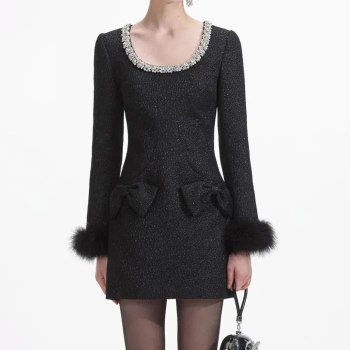 Black Textured Metallic Mini Dress Women Self Portrait Dresses