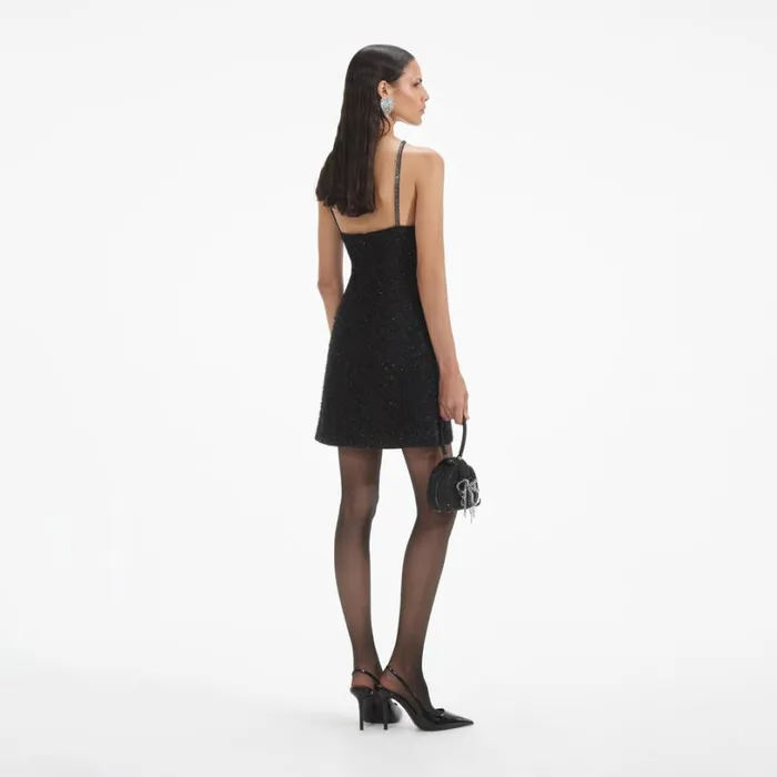 Black Tinsel Boucle Halter Mini Dress Women Self Portrait Dresses
