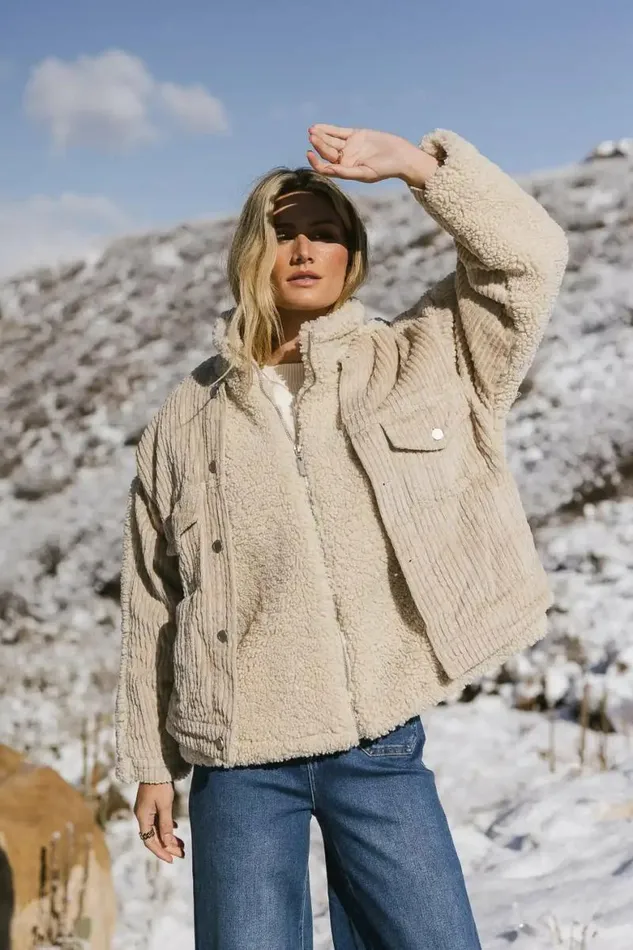 BlankNYC Corduroy Sherpa Jacket Cream Women Bohme Outerwear