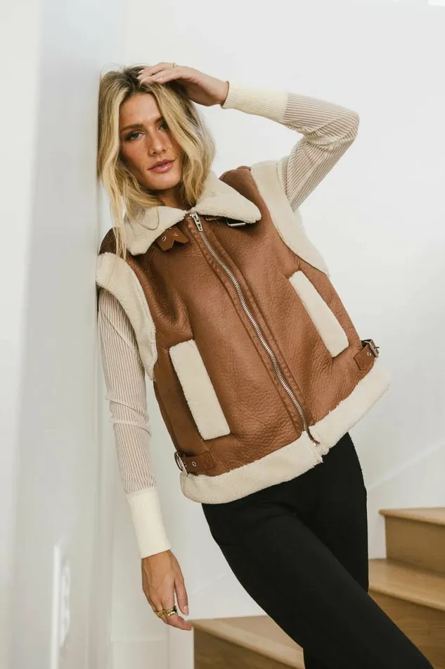 BlankNYC Off To The Races Vest In Cognac Cognac Women Bohme Outerwear