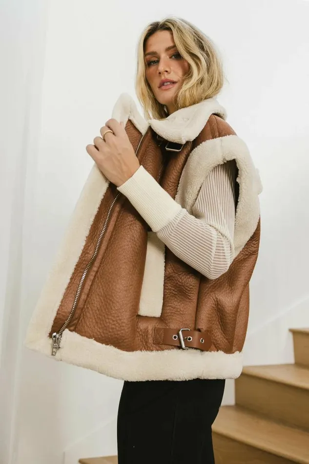 BlankNYC Off To The Races Vest In Cognac Cognac Women Bohme Outerwear