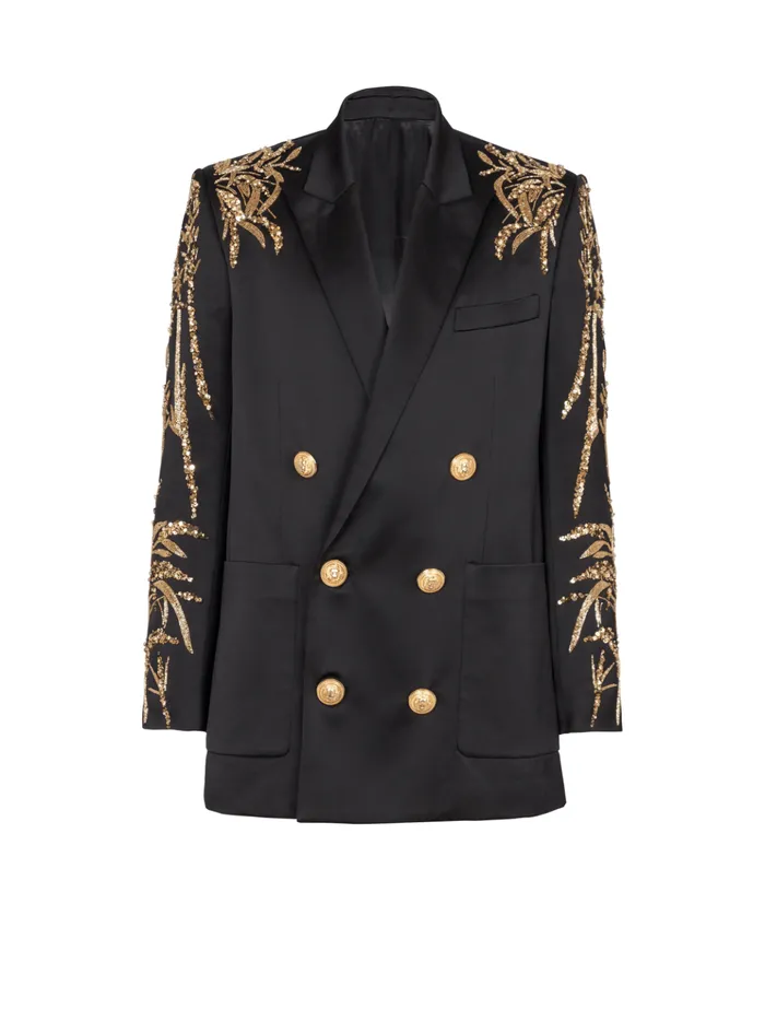 Blazer With Embroidered Bamboo Sleeves Black Men Balmain Jackets And Blazers