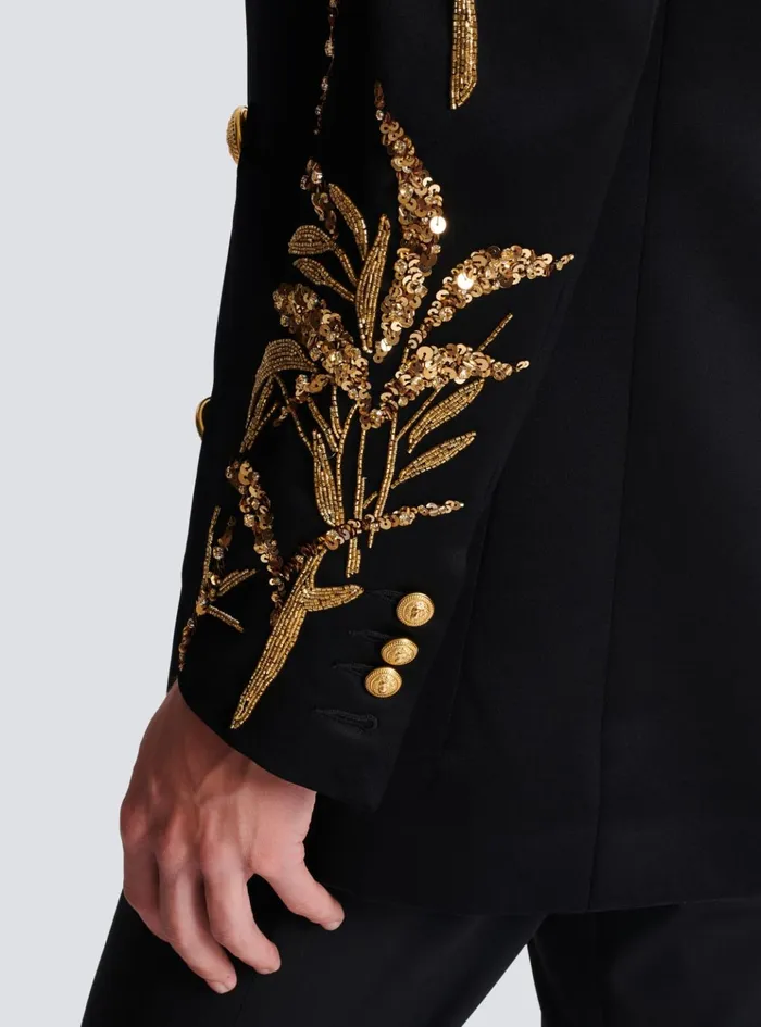 Blazer With Embroidered Bamboo Sleeves Black Men Balmain Jackets And Blazers