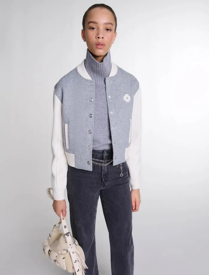 Blazers and Jackets Women Maje Clover Embroidery Bomber Grey