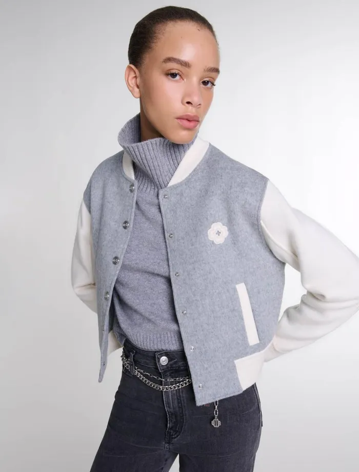Blazers and Jackets Women Maje Clover Embroidery Bomber Grey