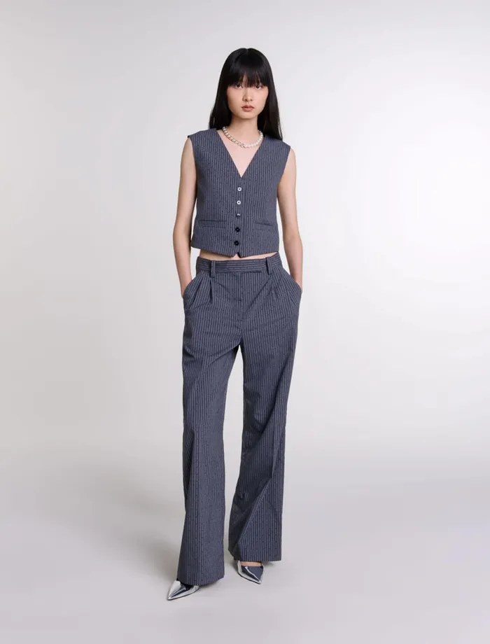 Blazers and Jackets Women Maje Rhinestone Jacket Gray Striped Tennis Rhinestone