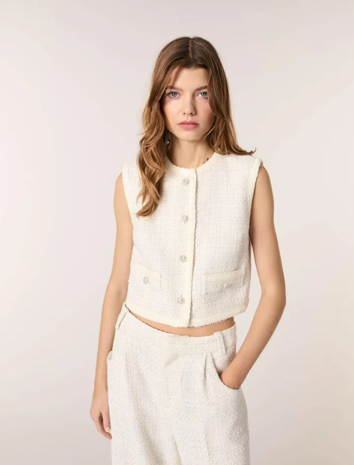 Blazers and Jackets Women Maje Sequin Tweed Jacket Ecru