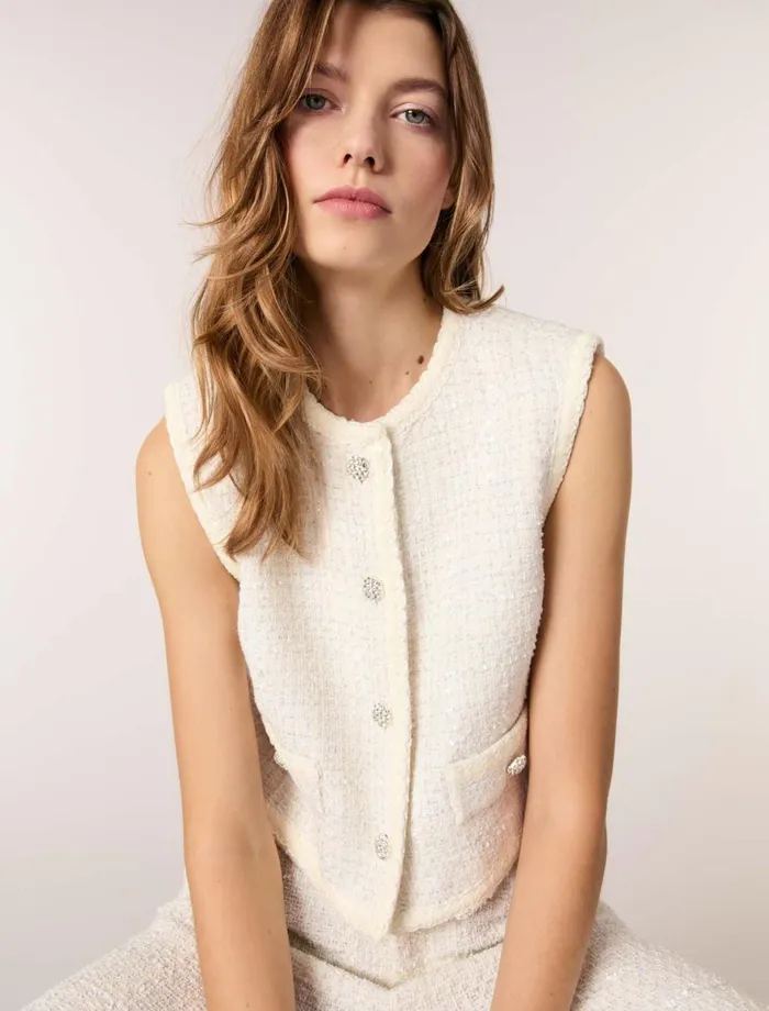 Blazers and Jackets Women Maje Sequin Tweed Jacket Ecru
