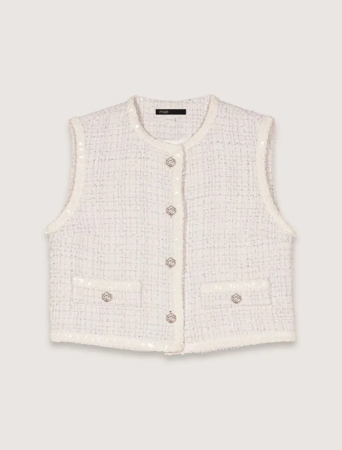 Blazers and Jackets Women Maje Sequin Tweed Jacket Ecru