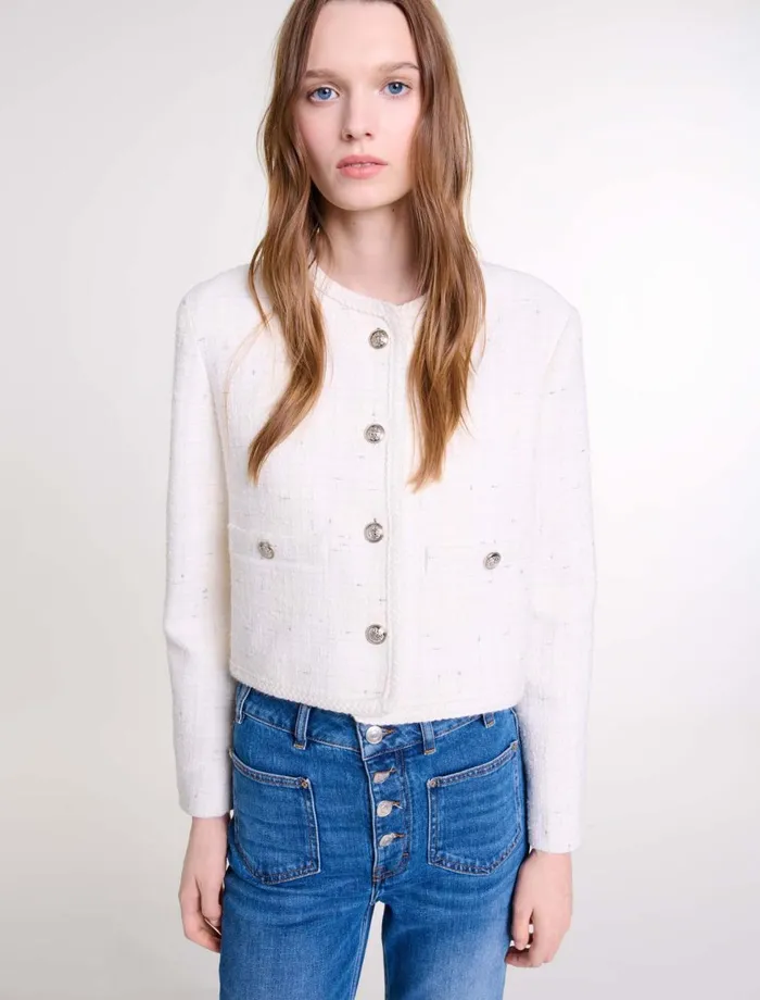 Blazers and Jackets Women Maje Tweed Jacket Ecru