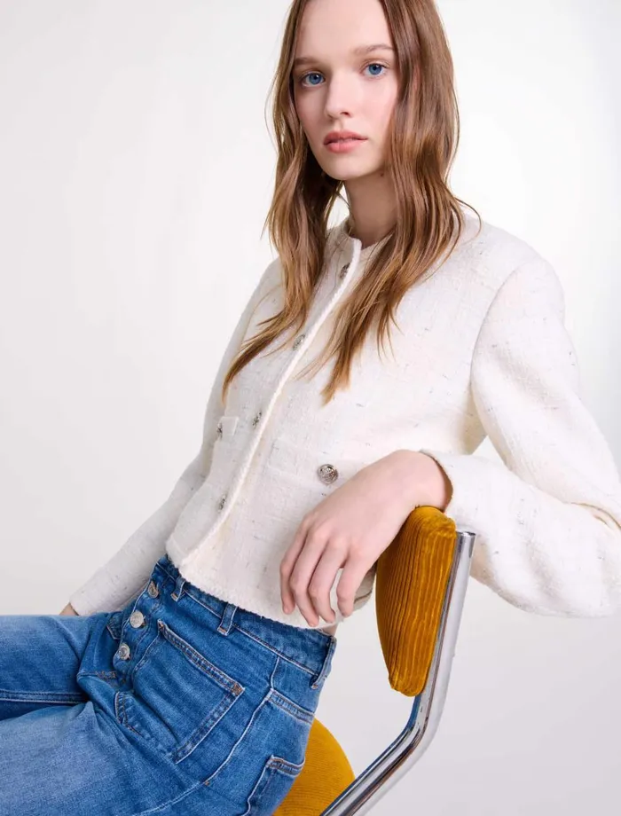 Blazers and Jackets Women Maje Tweed Jacket Ecru