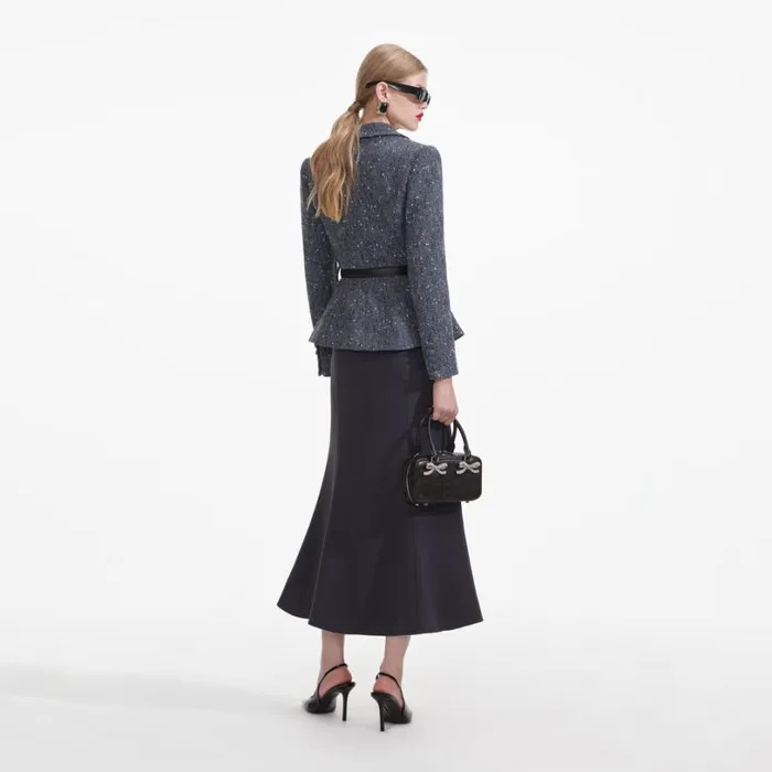 Blue Boucle Midi Dress Women Self Portrait Dresses Blue Boucle Midi Dress Women Self Portrait Dresses